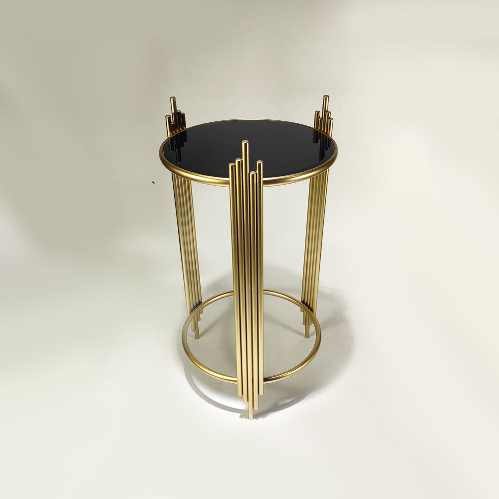 Luxurious Gold Black Glass Accent Table - 26x13 Inch Modern Side Table for Elegant Home Decor