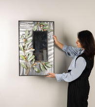 Load image into Gallery viewer, Elegant Rectangular Wall Mirror with Green Leaf Design – Decorative Statement Piece
