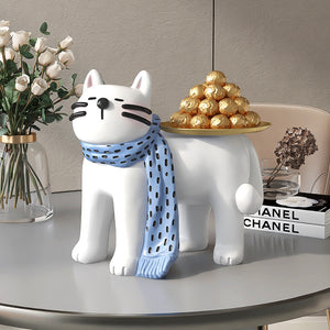 Elegant Cat-Shaped Decorative Tray with Scarf – Resin Candy Holder for Home &amp; Office
