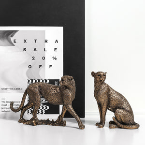 Elegant Bronze Cheetah Figurine Pair – Luxury Home & Office Decor