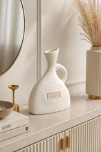 Load image into Gallery viewer, textured ceramic decorative vase with handle modern minimalist table decor white vase
